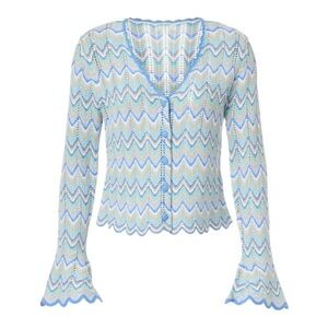 Derek Lam Collective Cardigan Sweater Top Blue Crochet Knit Long Sleeve Medium